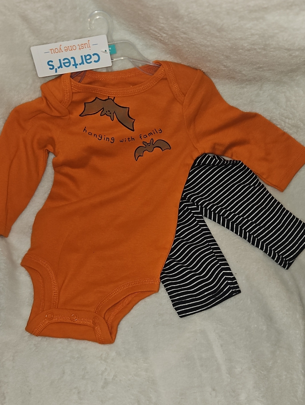 Carter's Orange Long-Sleeve Baby One-Piece with Black & White Striped Pants